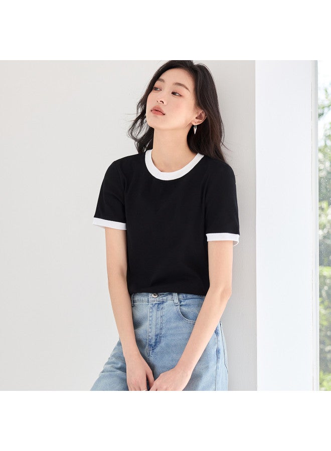 Hstyle Commuting Color Block Round Neck Short Sleeve T-shirt For Women - 2025 Summer Versatile Slimming Loose Fit Regular Shoulder Basic Top - Image 5