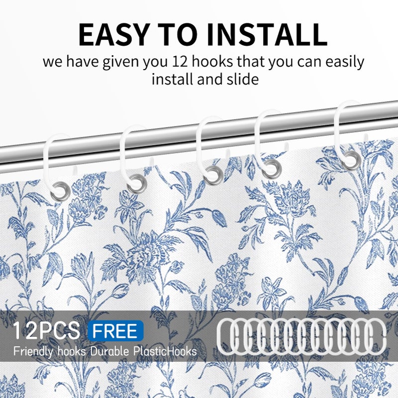 Seorsok Blue Shower Curtain,Sage Cotton Floral Cottagecore,Elegant Floral Fabric Shower Curtain Machine Washable Waterproof Bathroom Decor 72'Wx72'L inches - Image 4