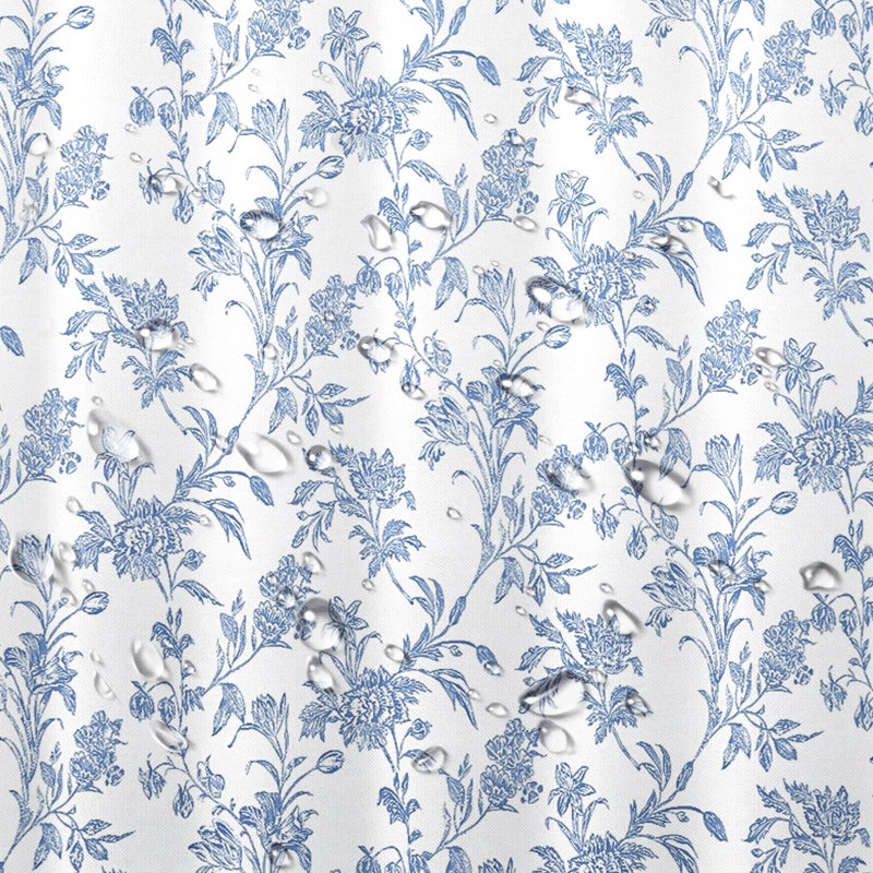 Seorsok Blue Shower Curtain,Sage Cotton Floral Cottagecore,Elegant Floral Fabric Shower Curtain Machine Washable Waterproof Bathroom Decor 72'Wx72'L inches - Image 3