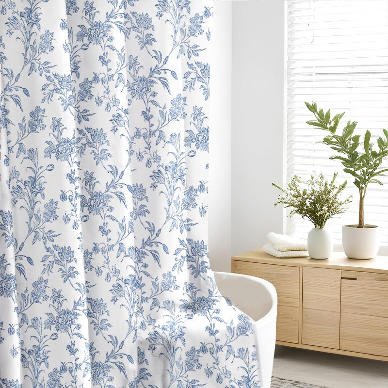 Seorsok Blue Shower Curtain,Sage Cotton Floral Cottagecore,Elegant Floral Fabric Shower Curtain Machine Washable Waterproof Bathroom Decor 72'Wx72'L inches - Image 2