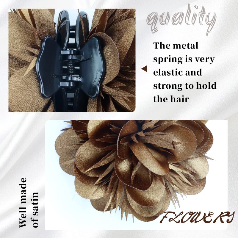 Dizila 4 Pack Plastic Hair Claws with Big Satin Flower Hair Clips Barrettes Jaws Grips Clamps Bun Updo Holders Hair Accessories for Women Girls - Image 4