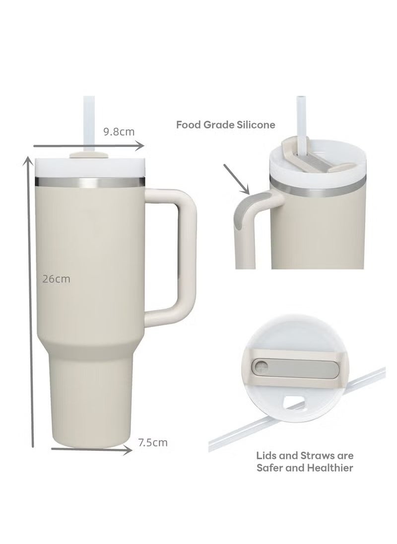 MIXDE - 40oz Insulated Cup with Lid and Straw, Reusable 304 Stainless Steel Water Bottle, Iced Coffee Bear Travel Mug for Car/Gym/Fitness - Image 1