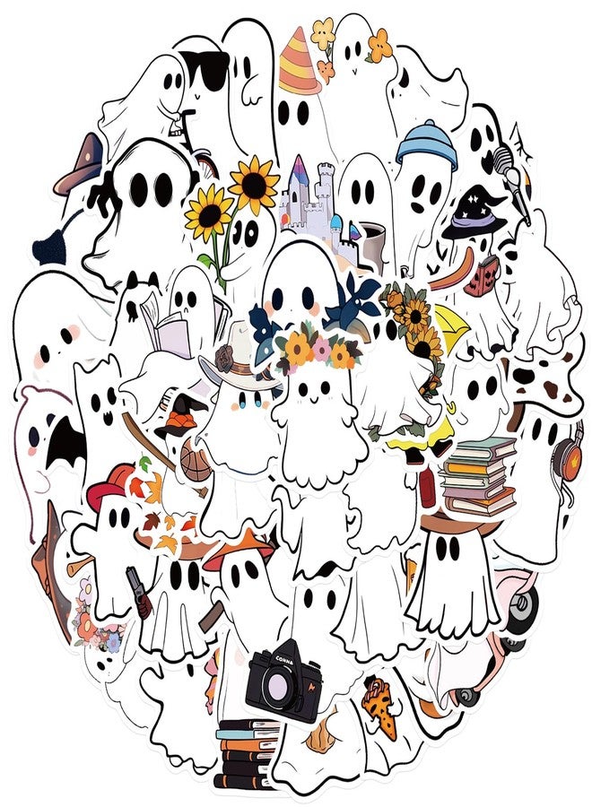 LHST 50pcs Halloween Ghost Stickers,Horrible Theme Sticker Goodie Bag Stuffers Vinyl Waterproof Holiday Party Stickers for Youth Adult Party Favors Gifts Party Supplies Decorations (Ghost) - Image 1