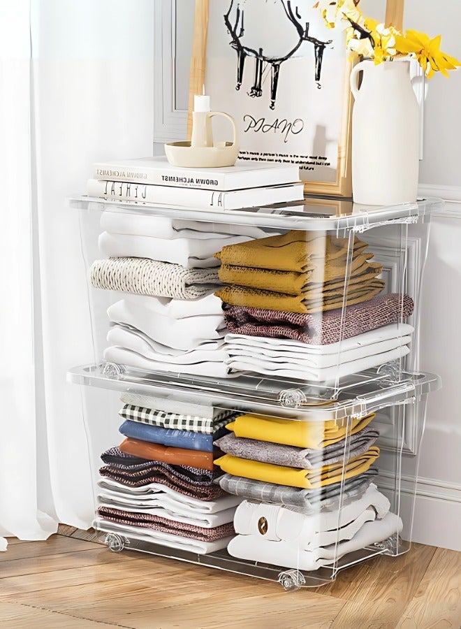 Marcolo Storage Box with Lid 35L | Clear Stackable Plastic Organizer with Secure Locks and Wheels - Image 3