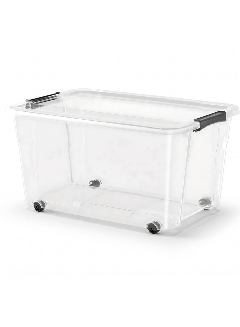 Marcolo Storage Box with Lid 35L | Clear Stackable Plastic Organizer with Secure Locks and Wheels - Image 1