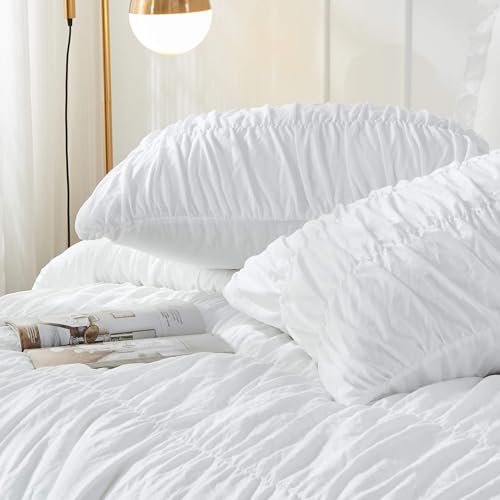 Bonlino King Size Fluffy 3 Piece Ruffle Comforter Set with Pillow in White - Soft and Luxury Boho Shabby Chic Bedroom Comforter - Image 4