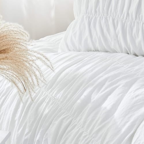 Bonlino King Size Fluffy 3 Piece Ruffle Comforter Set with Pillow in White - Soft and Luxury Boho Shabby Chic Bedroom Comforter - Image 3