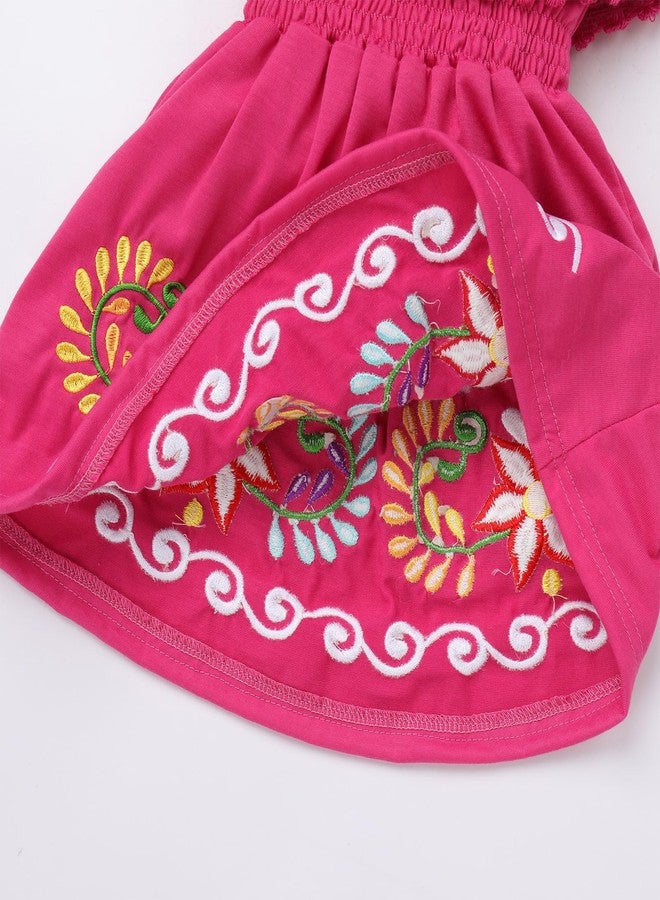 ODIZLI Mexican Dress for Girls Traditional Cinco de Mayo Fiesta Dress for Girls Off-Shoulder Mexican Ethnic Embroidered Floral Dress Sleeveless Toddler Kids Vestidos Tipicos Mexicanos Hot Pink 18-24 Months - Image 5