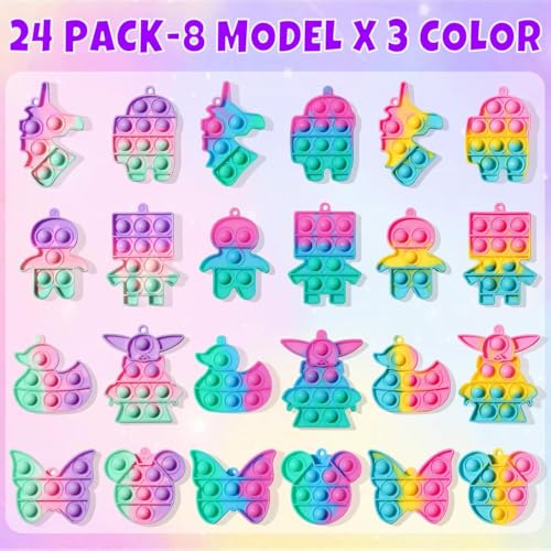 Asoulin 24PCS Unicorn Pop Fidget Keychain Easter Gifts Party Favors for Kids 48 812 Easter Egg Fillers Goodie Bag Stuffer Classroom Treasure Box Toy Carnival Prizes Pinata Birthday Return Gifts for Boy Girl - Image 5