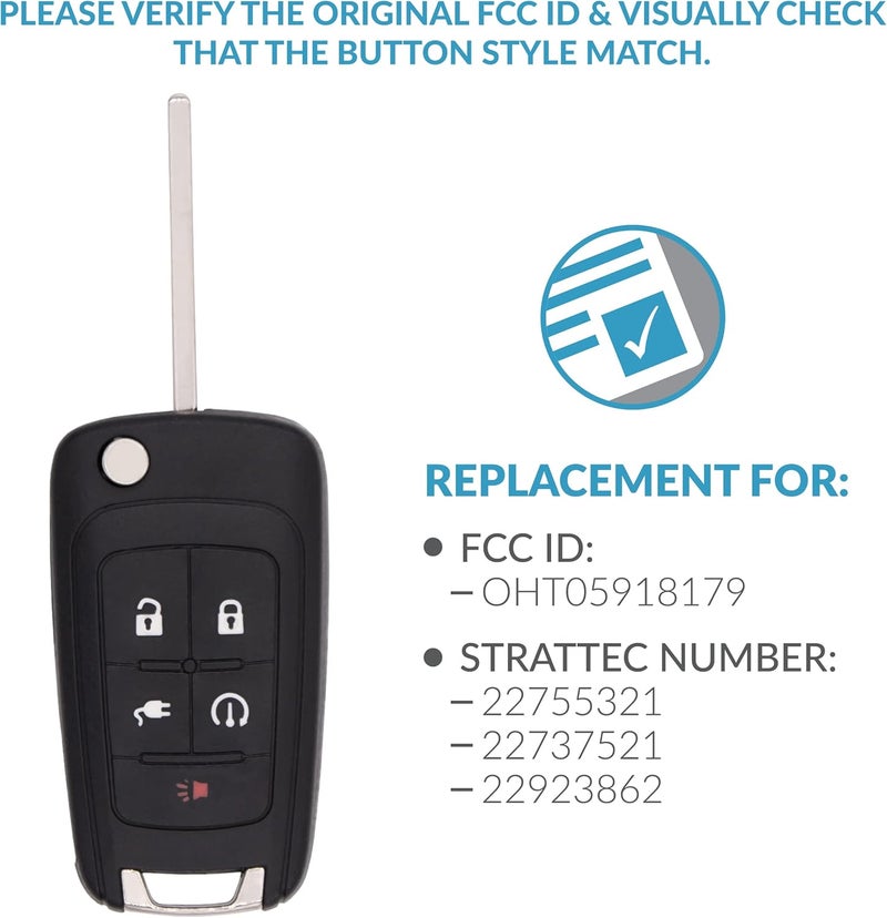Keyless2Go Replacement 5 Button PEPS Flip Key for Chevrolet Volt - 2 Pack - Image 3