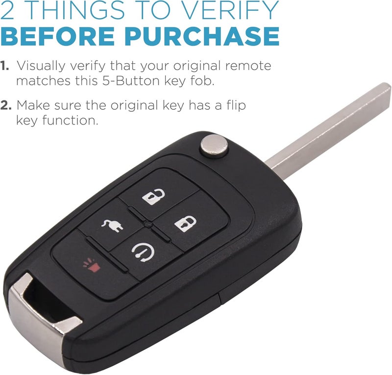 Keyless2Go Replacement 5 Button PEPS Flip Key for Chevrolet Volt - 2 Pack - Image 5
