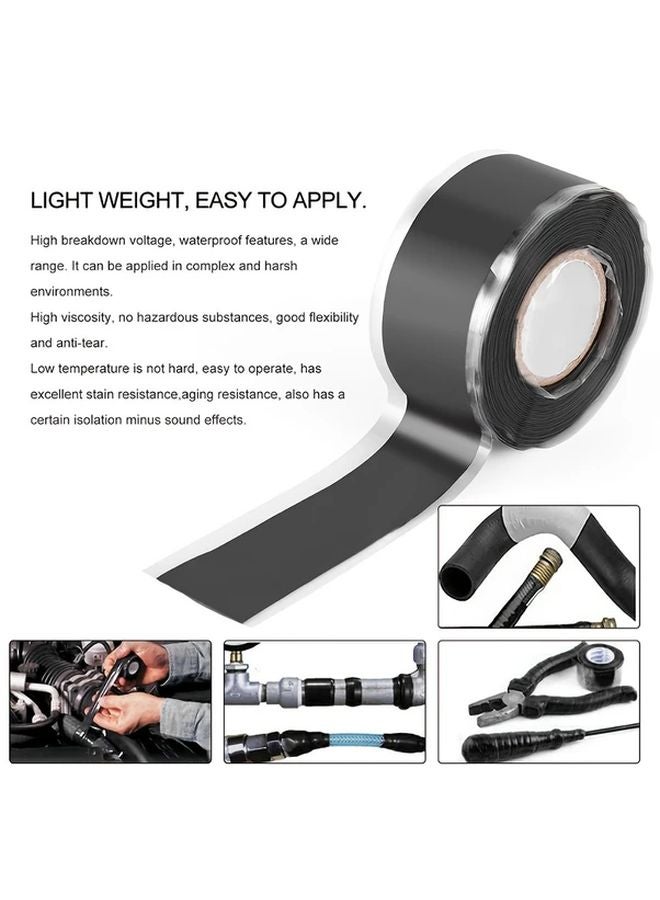 Black Strong Waterproof Silicone Tape Self Fusing Leak Proof Insulating Repair Tape - Image 1
