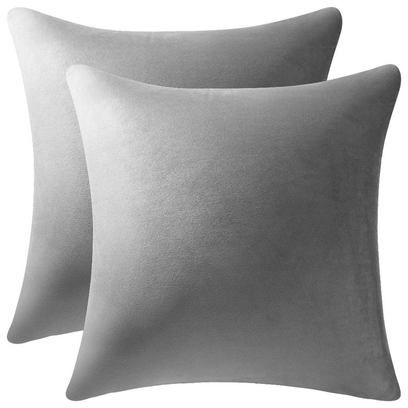DEZENE Decorative Pillow Cases 16x16 Light-Grey: 2 Pack Cozy Soft Velvet Square Throw Pillow Covers for Farmhouse Home Decor - Image 1