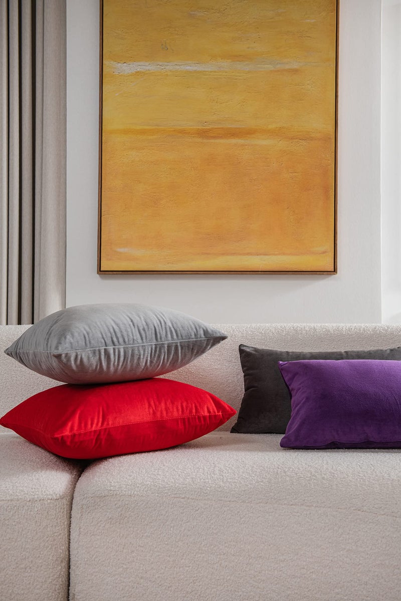 DEZENE Decorative Pillow Cases 16x16 Light-Grey: 2 Pack Cozy Soft Velvet Square Throw Pillow Covers for Farmhouse Home Decor - Image 4