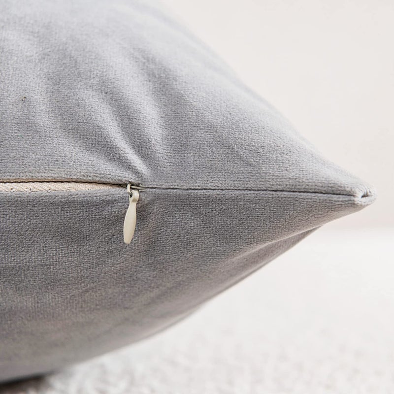 DEZENE Decorative Pillow Cases 16x16 Light-Grey: 2 Pack Cozy Soft Velvet Square Throw Pillow Covers for Farmhouse Home Decor - Image 2