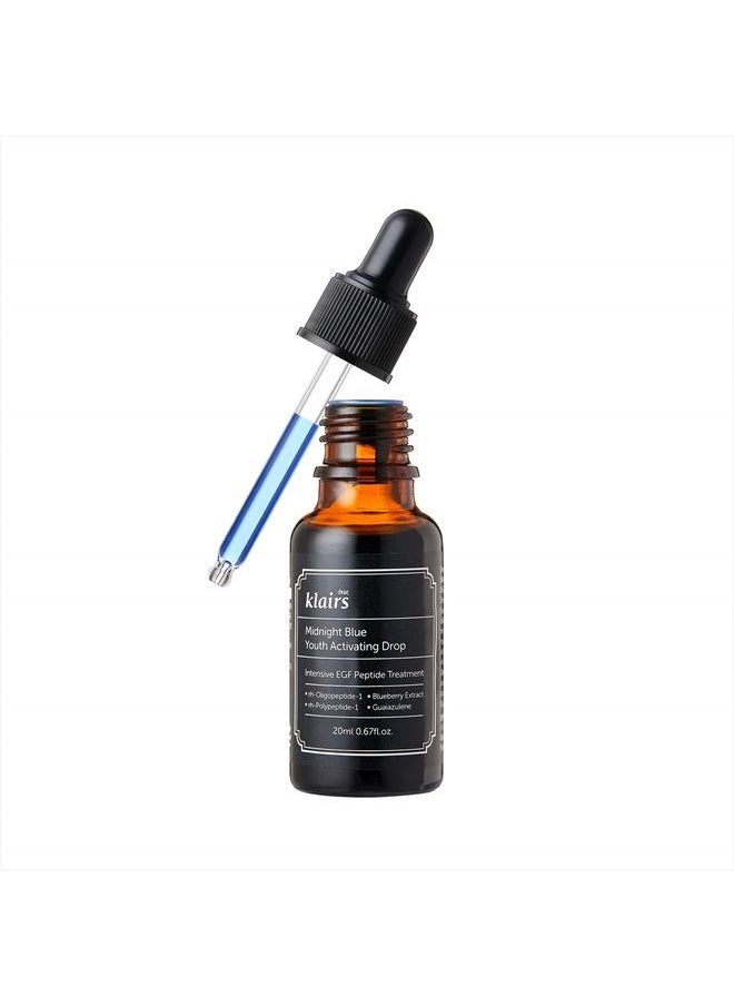DearKlairs [DearKlairs] Midnight Blue Youth Activating Drop, 0.67 fl oz (20 ml) | Dual EGF, Peptides, Guaiazulene Adenosine, Night Serum, Watery, Light Texture  - Image 1