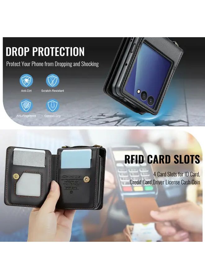 Blue Magnetic Leather Wallet Case For Samsung Galaxy Z Flip 7 With Card Holder Kickstand - Image 5