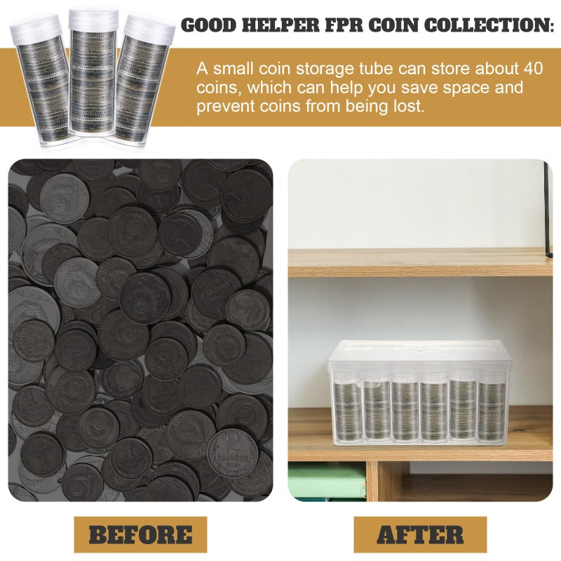 Qunclay 24 Pcs Quarter Coin Tubes with 1 Plastic Storage Box Clear Holders with Lid for Coins Collection Supplies, 3 x 1 Inch - Image 5