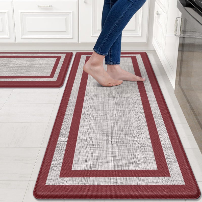 Mattitude Kitchen Mats Set of 2 Cushioned Anti-Fatigue Non-Skid Rug Sets Ergonomic Comfort Standing Mat for Kitchen, Floor, Office, Sink, Laundry,Red - Image 1