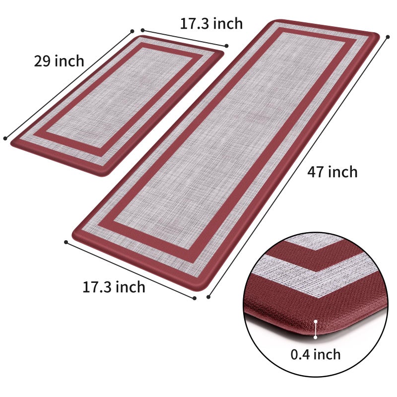 Mattitude Kitchen Mats Set of 2 Cushioned Anti-Fatigue Non-Skid Rug Sets Ergonomic Comfort Standing Mat for Kitchen, Floor, Office, Sink, Laundry,Red - Image 3