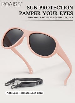roaiss Oval Polarized Sunglasses for Babies UV400 Protection Cute Beach Holiday Sun Glasses with Flexible Silicone Frame and Elastic Strap for Boys Girls Age 0-3 Sandy Pink  - Image 3
