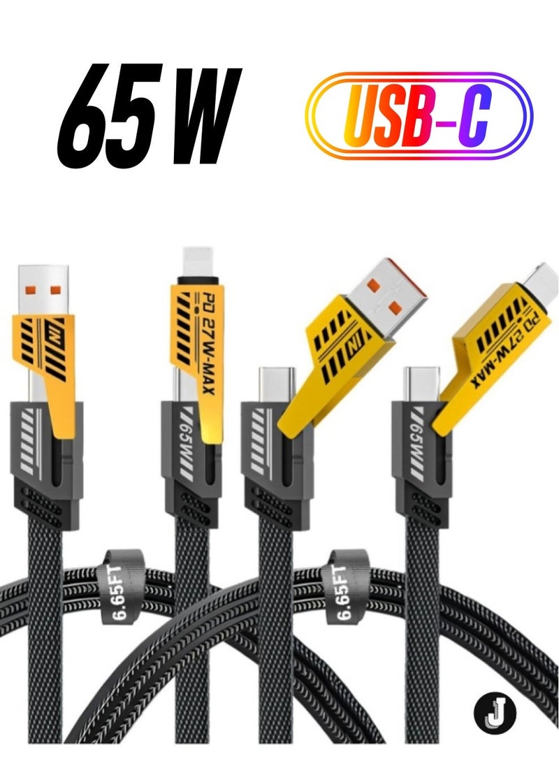 JAJEEK "New 2-Pack 4-in-1 Fast Charging Cable – 6.65ft Braided USB C, USB A & Lightning, 65W for Phones, Tablets & More" - Image 1