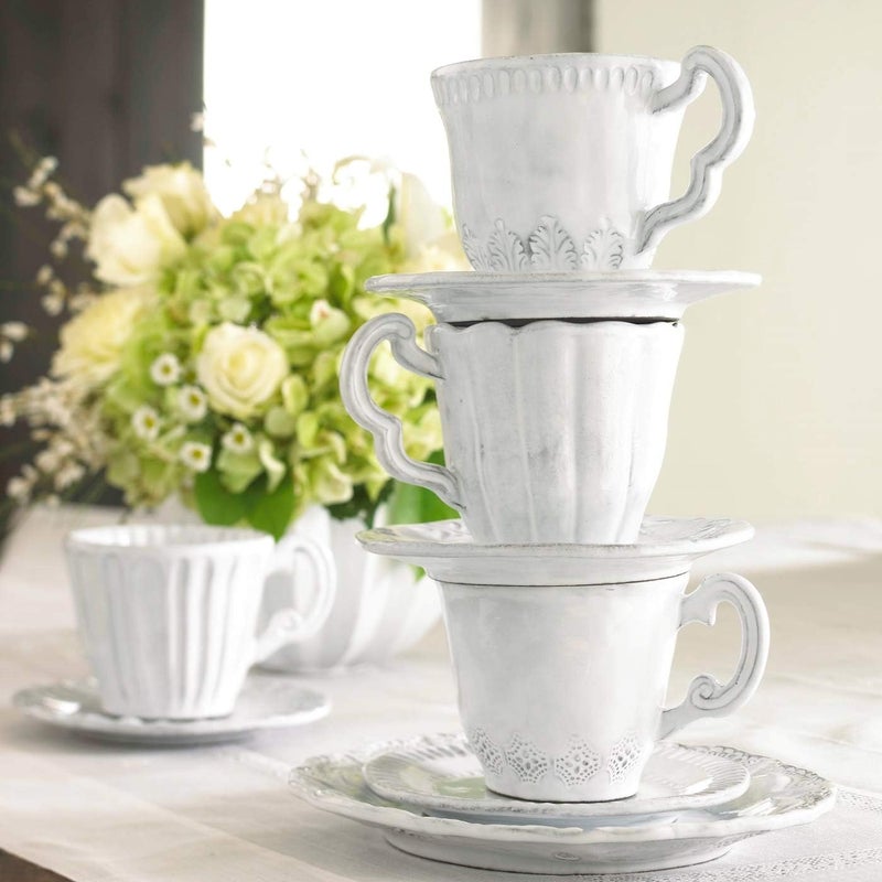 Vietri Vietri Incanto Scallop Mug 10oz Terra Marrone Ceramic Cup Elegant Coffee Drinkware Made in Italy  375 Inch White  - Image 2