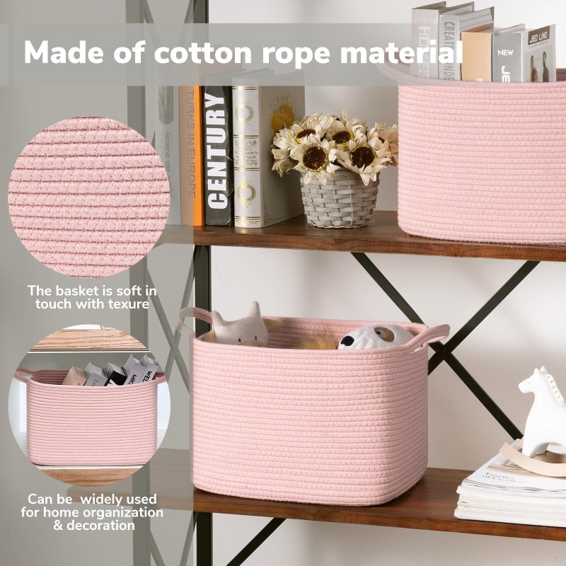 Goodpick Pink Storage Baskets for Organizing, Woven Rope Baskets for Shelves, Baby Basket for Nursery, Toy Storage Bins, Decorative Empty Gift Basket, 13" x 10" x 9" - Image 4