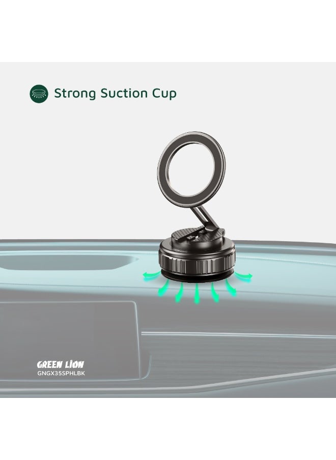 GX-35 Suction Phone Holder with MagSafe Compatibility & Foldable Design / 360° Rotation / 3 Axis Adjustment / 2 Kg Adsorption Force / Zinc Alloy Arm / Strong Suction Cup - Black