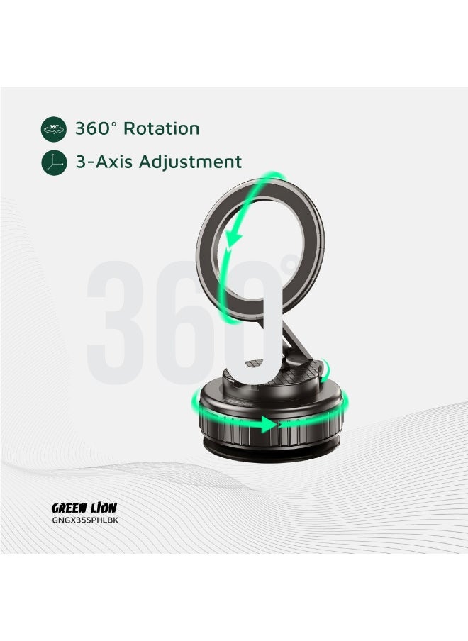 GX-35 Suction Phone Holder with MagSafe Compatibility & Foldable Design / 360° Rotation / 3 Axis Adjustment / 2 Kg Adsorption Force / Zinc Alloy Arm / Strong Suction Cup - Black