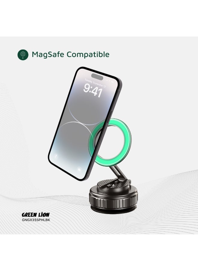 GX-35 Suction Phone Holder with MagSafe Compatibility & Foldable Design / 360° Rotation / 3 Axis Adjustment / 2 Kg Adsorption Force / Zinc Alloy Arm / Strong Suction Cup - Black