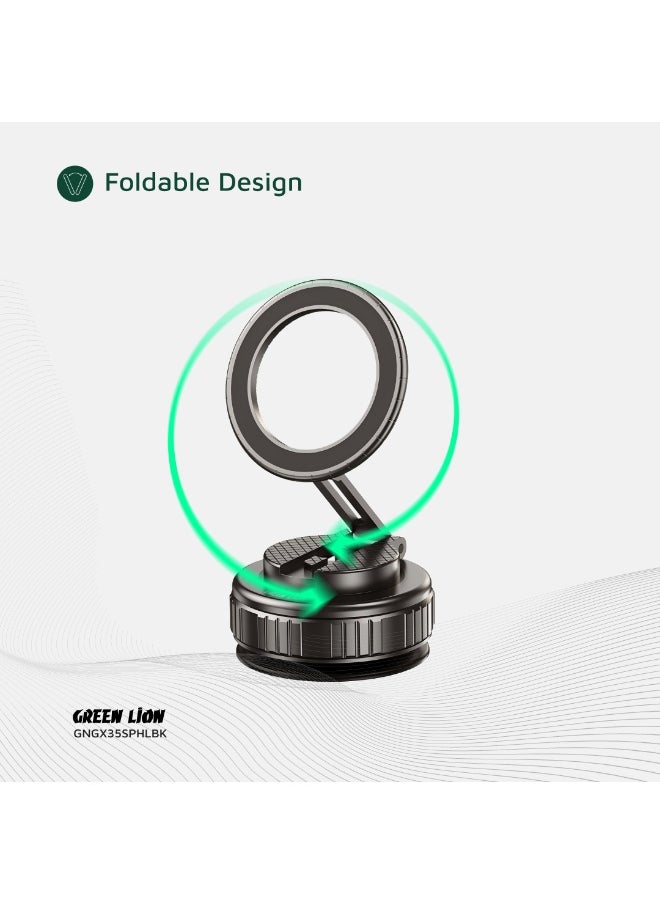 GX-35 Suction Phone Holder with MagSafe Compatibility & Foldable Design / 360° Rotation / 3 Axis Adjustment / 2 Kg Adsorption Force / Zinc Alloy Arm / Strong Suction Cup - Black