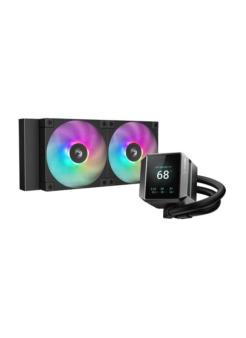 DEEPCOOL Mystique 240 ARGB Liquid CPU Cooler, 2.83" TFT LCD Display, 240mm Radiator, 120mm Fan Size, 2400 RPM Fan Speed, 72.04 CFM Airflow, Hydro Bearing Type, R-LX550-BKADSNC-G-1  - Image 1
