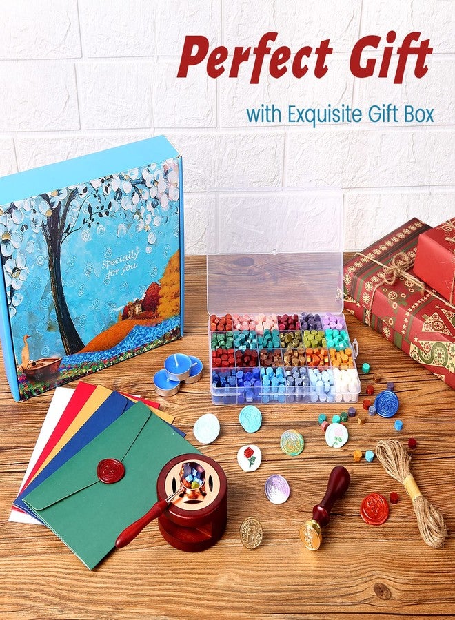 Comealltime Wax Seal Kit with Gift Box, 624 Pcs 24 Colors Sealing Beads, 2 Pcs Stamps, Sealing Wax Warmer, Metallic Pen, Envelope, Candles for Wedding Birthday Gift and DIY Craft, Sellado de Cera - Image 5