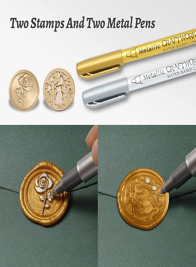 Comealltime Wax Seal Kit with Gift Box, 624 Pcs 24 Colors Sealing Beads, 2 Pcs Stamps, Sealing Wax Warmer, Metallic Pen, Envelope, Candles for Wedding Birthday Gift and DIY Craft, Sellado de Cera - Image 4
