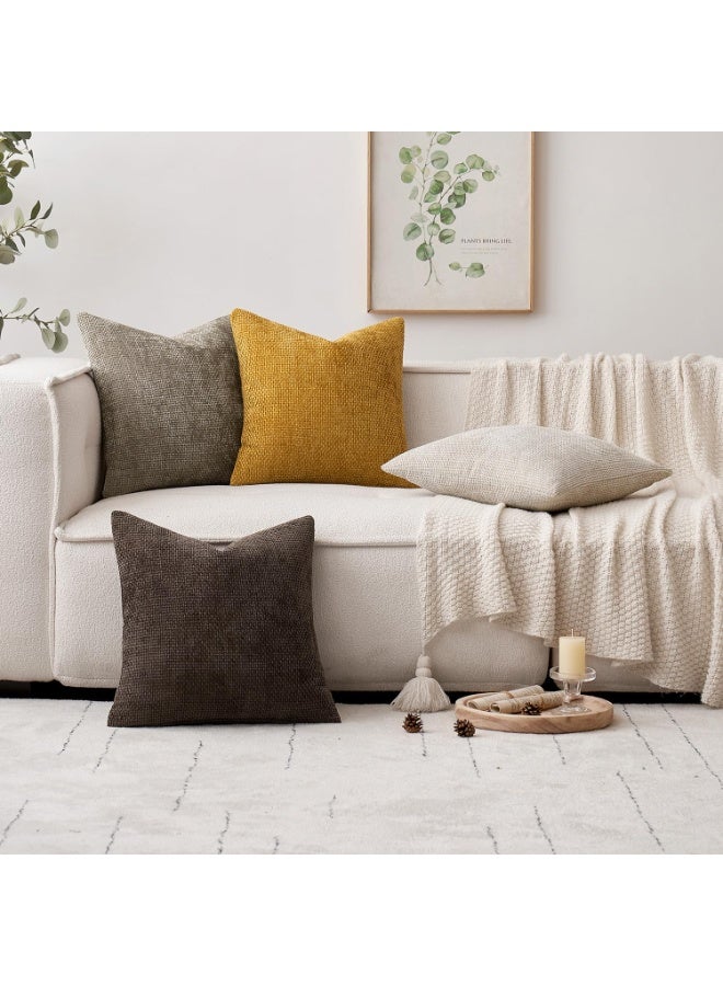 Pack of 2 Yellow Cushion Cover 18x18 Inch Mustard Yellow Summer Modern Boho Accent Decorative Throw Pillow Covers Soft Chenille Farmhouse Pillowcase for Home Decor Couch Bed Sofa Living Room 45x45CM - Image 2