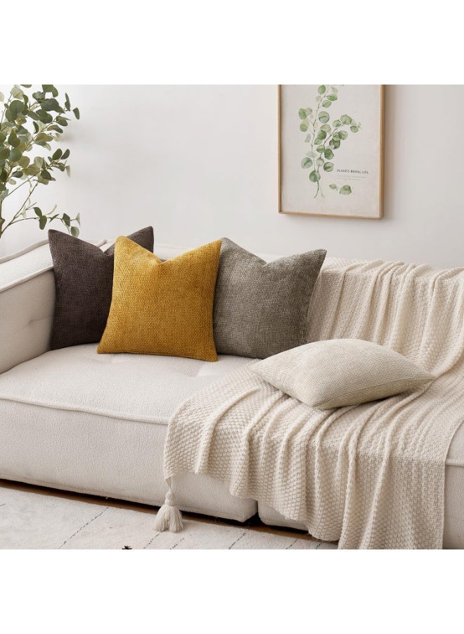 Pack of 2 Yellow Cushion Cover 18x18 Inch Mustard Yellow Summer Modern Boho Accent Decorative Throw Pillow Covers Soft Chenille Farmhouse Pillowcase for Home Decor Couch Bed Sofa Living Room 45x45CM - Image 3
