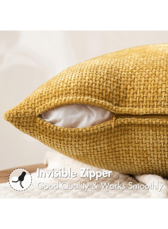 Pack of 2 Yellow Cushion Cover 18x18 Inch Mustard Yellow Summer Modern Boho Accent Decorative Throw Pillow Covers Soft Chenille Farmhouse Pillowcase for Home Decor Couch Bed Sofa Living Room 45x45CM - Image 5