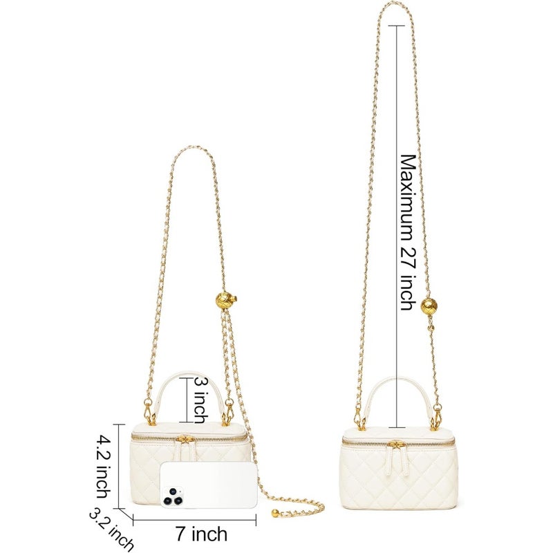 Small Quilted Box Crossbody Purse For Women, Designer Lambskin Leather Mini Top Handle Tote Bag With Chain Strap - Image 5