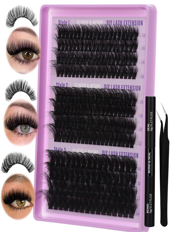 FOINEMYED Lash Extension Kit 14-24mm Lash Clusters Kit 60D+80D+100D Thick Volume Eyelash Extension Kit D Curly DIY Individual Lashes 3 Style Lashes with Waterproof Lash Bond and Seal and Tweezers - Image 1