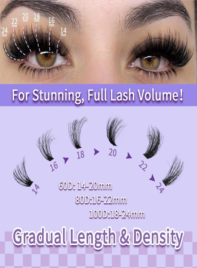 FOINEMYED Lash Extension Kit 14-24mm Lash Clusters Kit 60D+80D+100D Thick Volume Eyelash Extension Kit D Curly DIY Individual Lashes 3 Style Lashes with Waterproof Lash Bond and Seal and Tweezers - Image 5