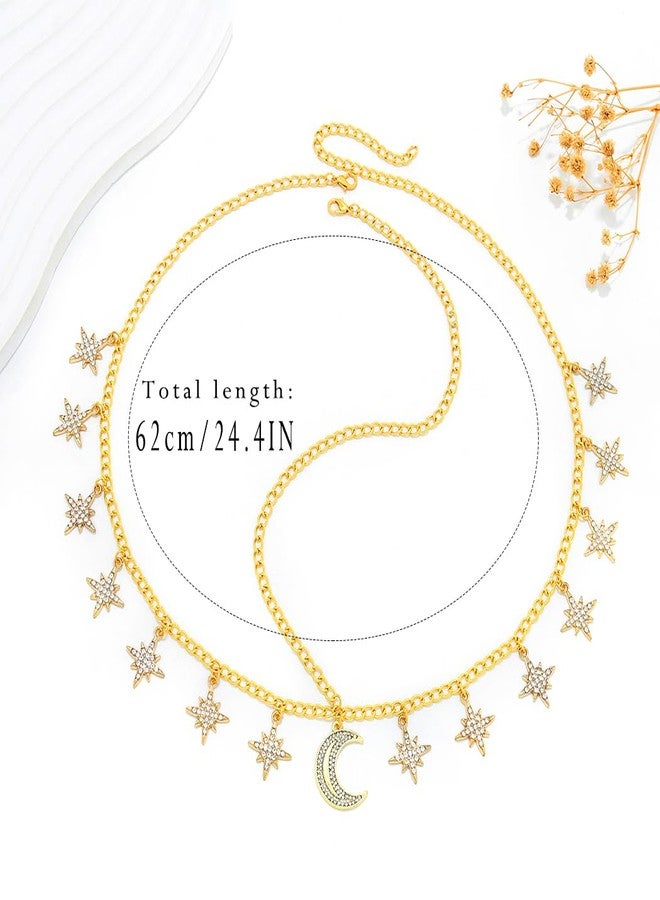 Urieo Boho Moon Head Chain Gold Headpiece Jewelry Tassel Crystal Hair Accessories for Women - Image 5