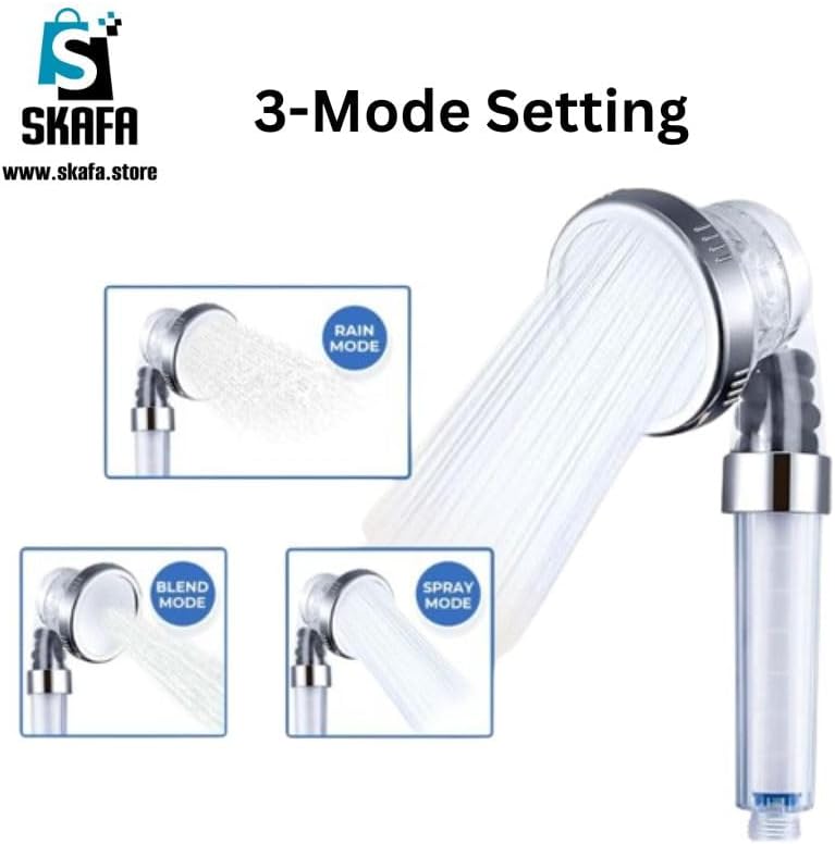 SKAFA | Filtered Shower Head | High Pressure Water Saving 3 Spray Modes Filter Ionic Showerhead | Handheld Shower Head with Extra PP Cotton Filters, Filter Stones, Seal Tape. Easy Install - Image 2