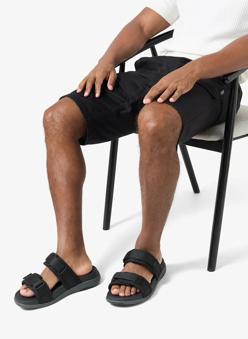 Fitflop BLACK F-Mode Go Two Bar Webbing Slides for Men | Best Price UAE