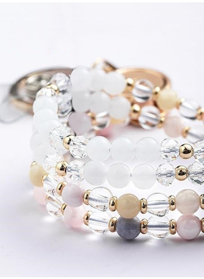 Retractable Lanyards for ID Badges and Keys, Beaded Lanyards for Women Natural Stone,High-Performance Cute Lanyard - Image 3