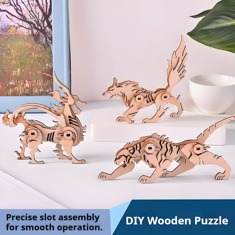 3D Wooden Jigsaw Puzzle Animal Ornaments 3pcs Set Desktop Decorative Hands On - Image 1