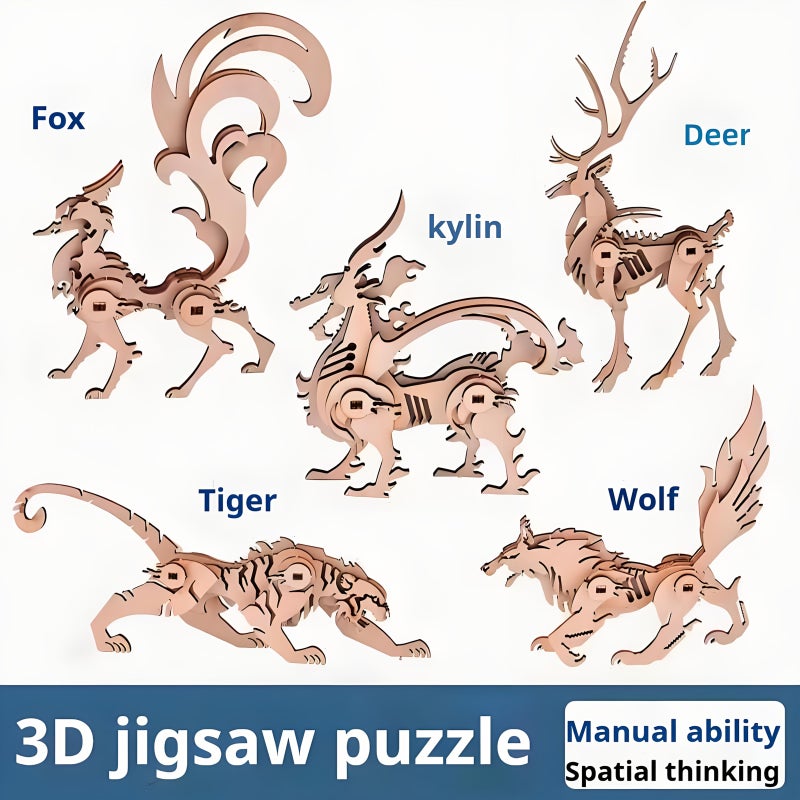 3D Wooden Jigsaw Puzzle Animal Ornaments 3pcs Set Desktop Decorative Hands On - Image 2