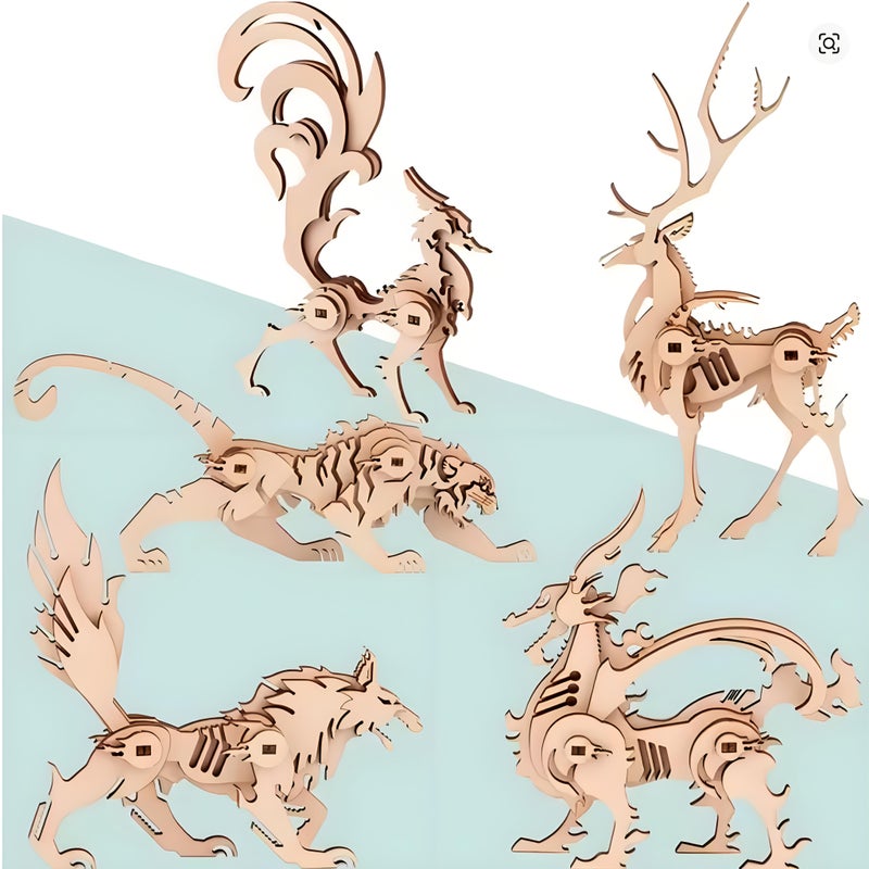 3D Wooden Jigsaw Puzzle Animal Ornaments 3pcs Set Desktop Decorative Hands On - Image 3
