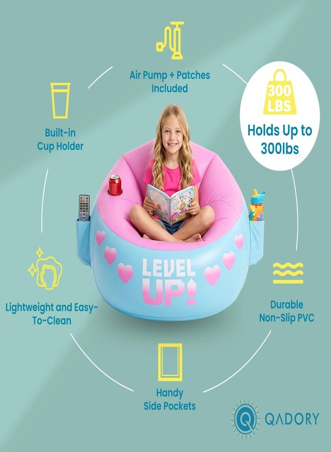 Qadory Inflatable Gaming Chair for Kids – Supports Up to 300 lbs, Includes Air Pump, Cup Holder, 2 Pockets – Durable Bean Bag Seat, Comfy Kids Gaming Chair & Top Gamer Chairs for Kid Room - Image 3