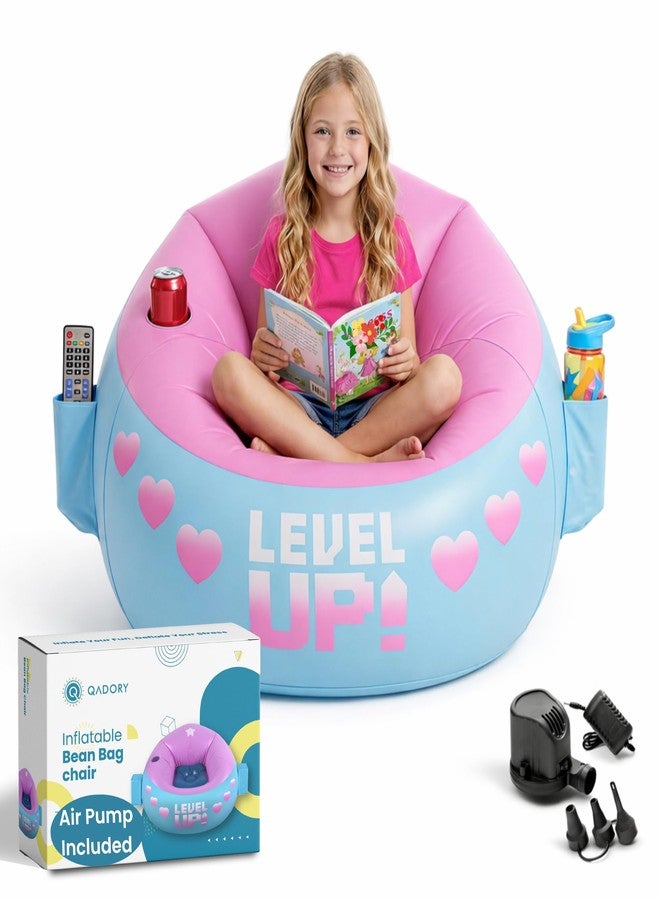 Qadory Inflatable Gaming Chair for Kids – Supports Up to 300 lbs, Includes Air Pump, Cup Holder, 2 Pockets – Durable Bean Bag Seat, Comfy Kids Gaming Chair & Top Gamer Chairs for Kid Room - Image 1